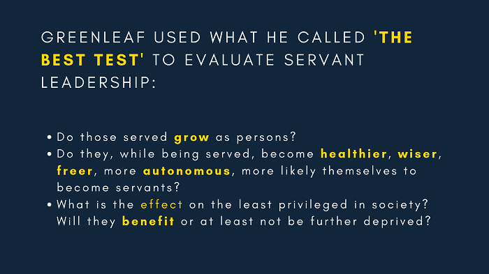 the best test is used to evaluate servant leadership